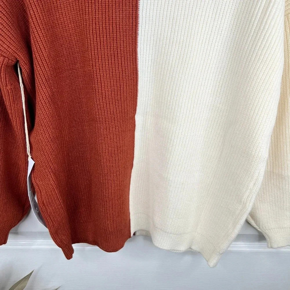 Lumiere V-Neck Color Block Pullover Sweater Size M Cream and Rust Brown - Picture 7 of 10